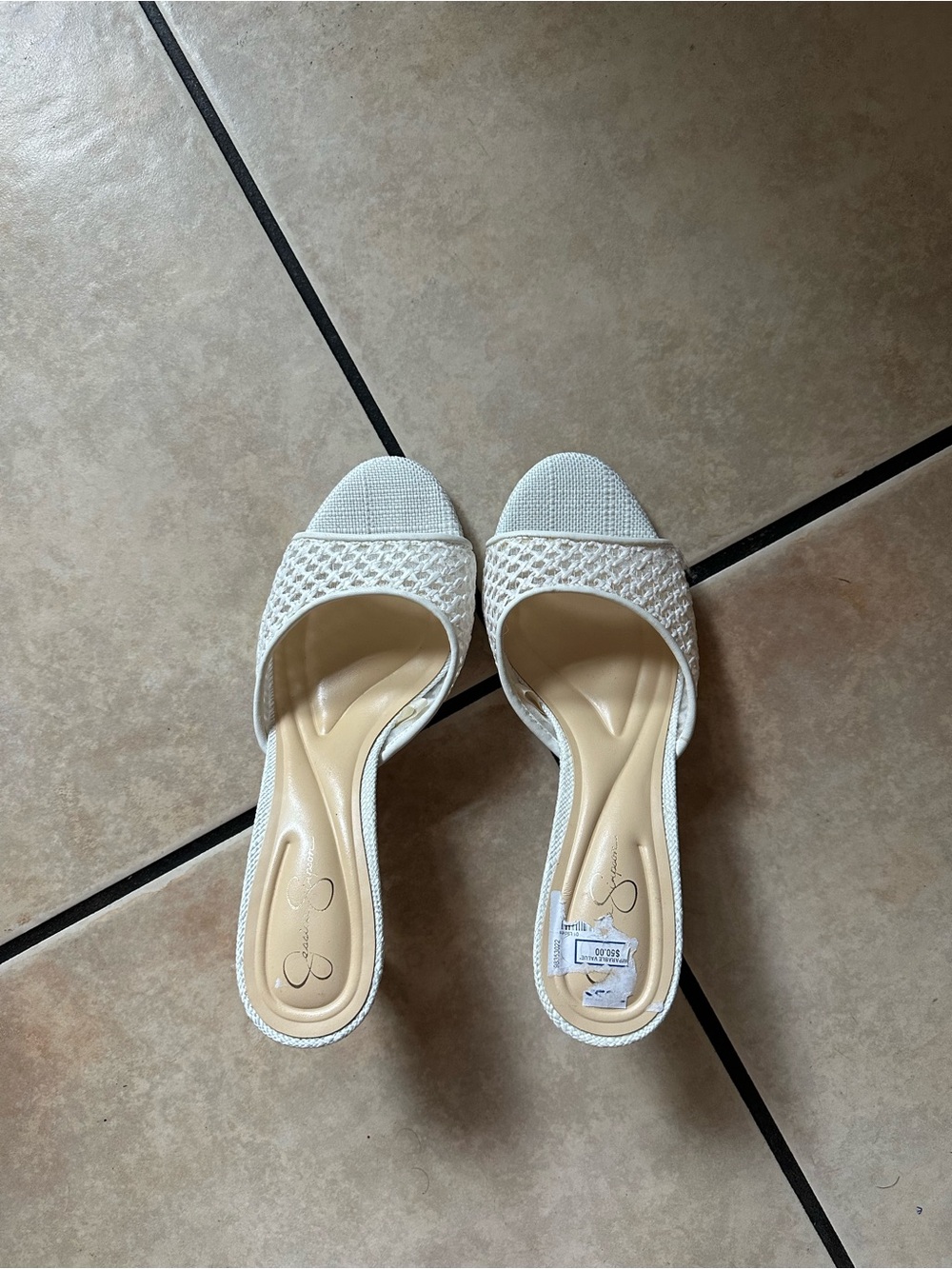 Jessica Simpson White Woven Open-Toe Slide Heels KITTEN HEEL